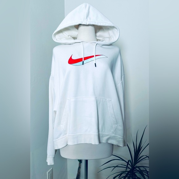 nike pull over sweater white and orange and baby blue Nike stripe - Picture 1 of 2